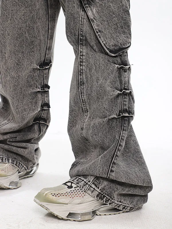 Acid Washed Baggy Cargo Jeans