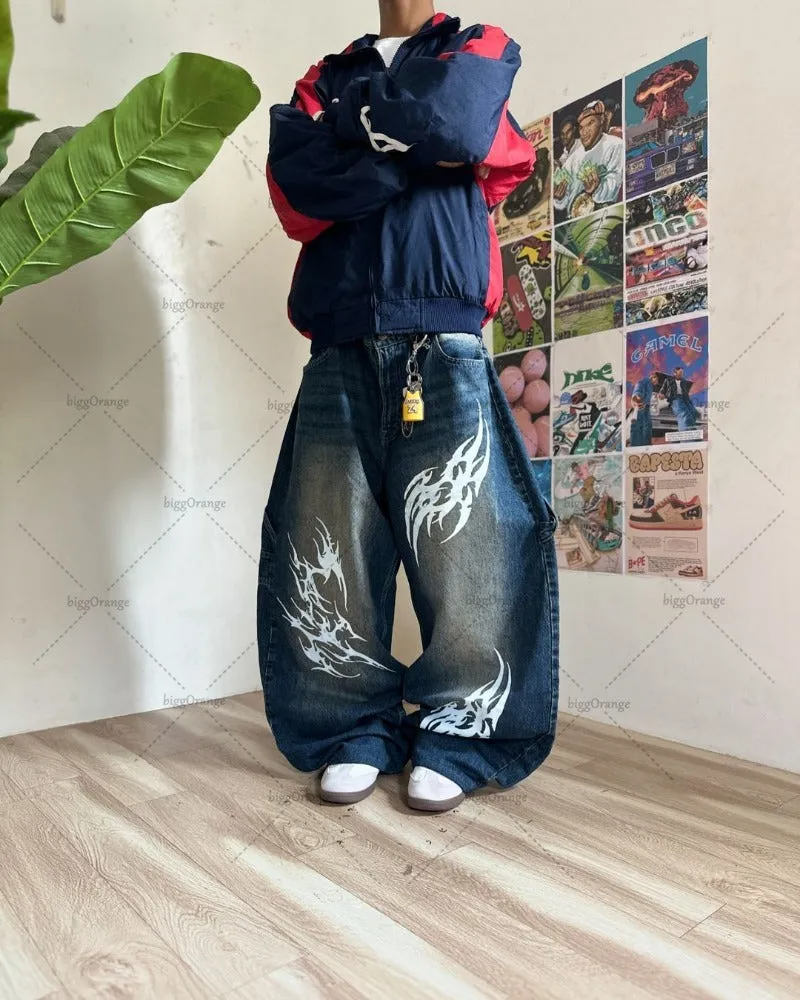 Advbridge Harajuku Baggy Jeans American Retro Letter Print Wide-leg Straight Pants Men Gothic Punk Casual Trend Brand Streetwear Trousers