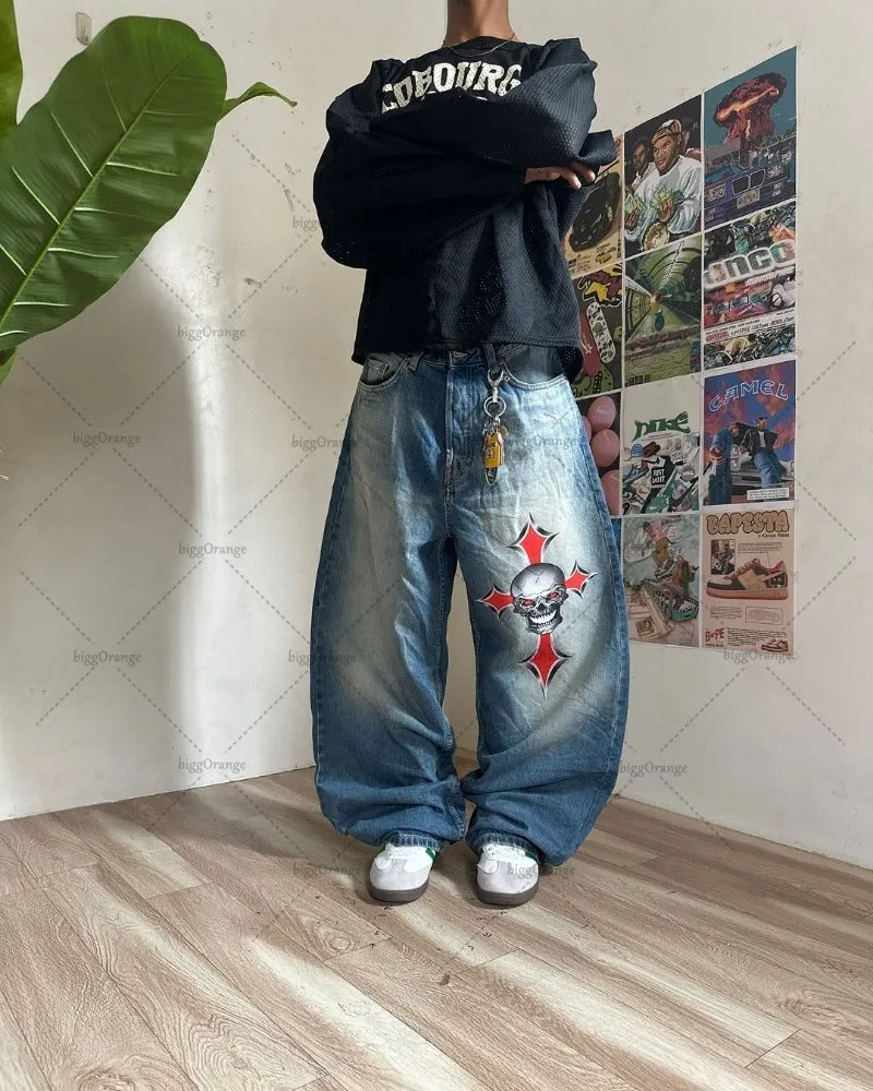 Advbridge Harajuku Baggy Jeans American Retro Letter Print Wide-leg Straight Pants Men Gothic Punk Casual Trend Brand Streetwear Trousers