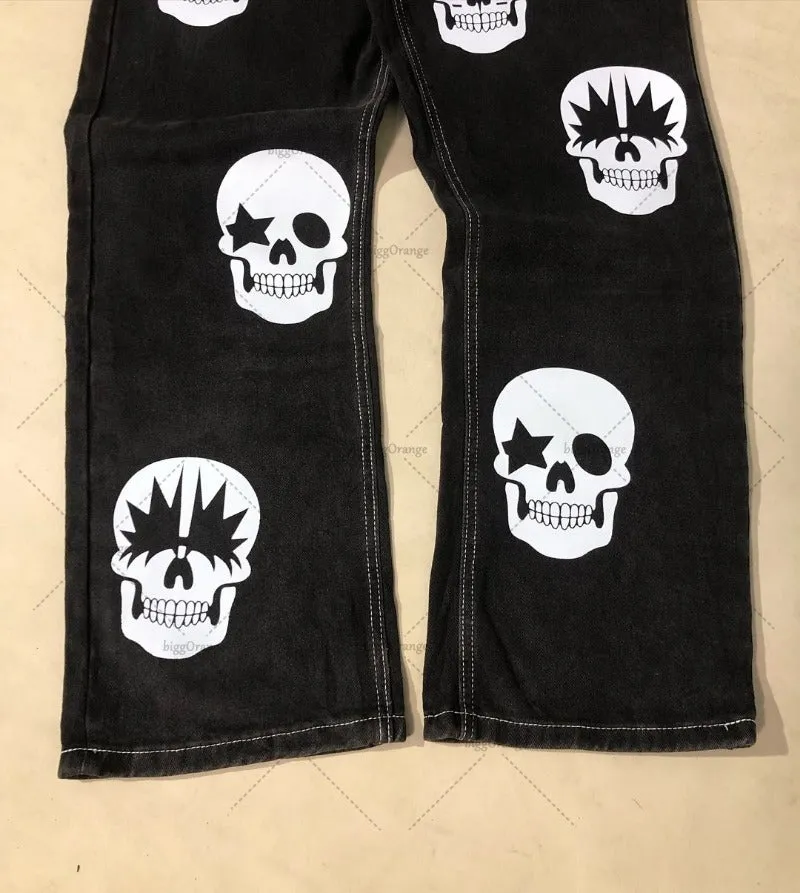 Advbridge New Harajuku Y2K Streetwear Baggy Jeans Gothic Punk Skull Print Wide Leg Straight Pants Men Hip Hop Retro Casual Loose Trousers