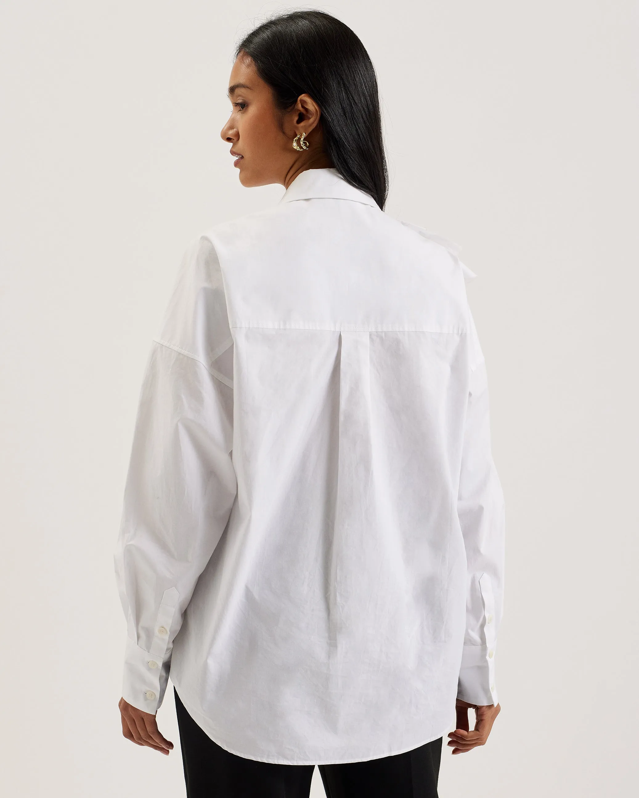 Allai Oversized Corsage Detail Cotton Shirt White