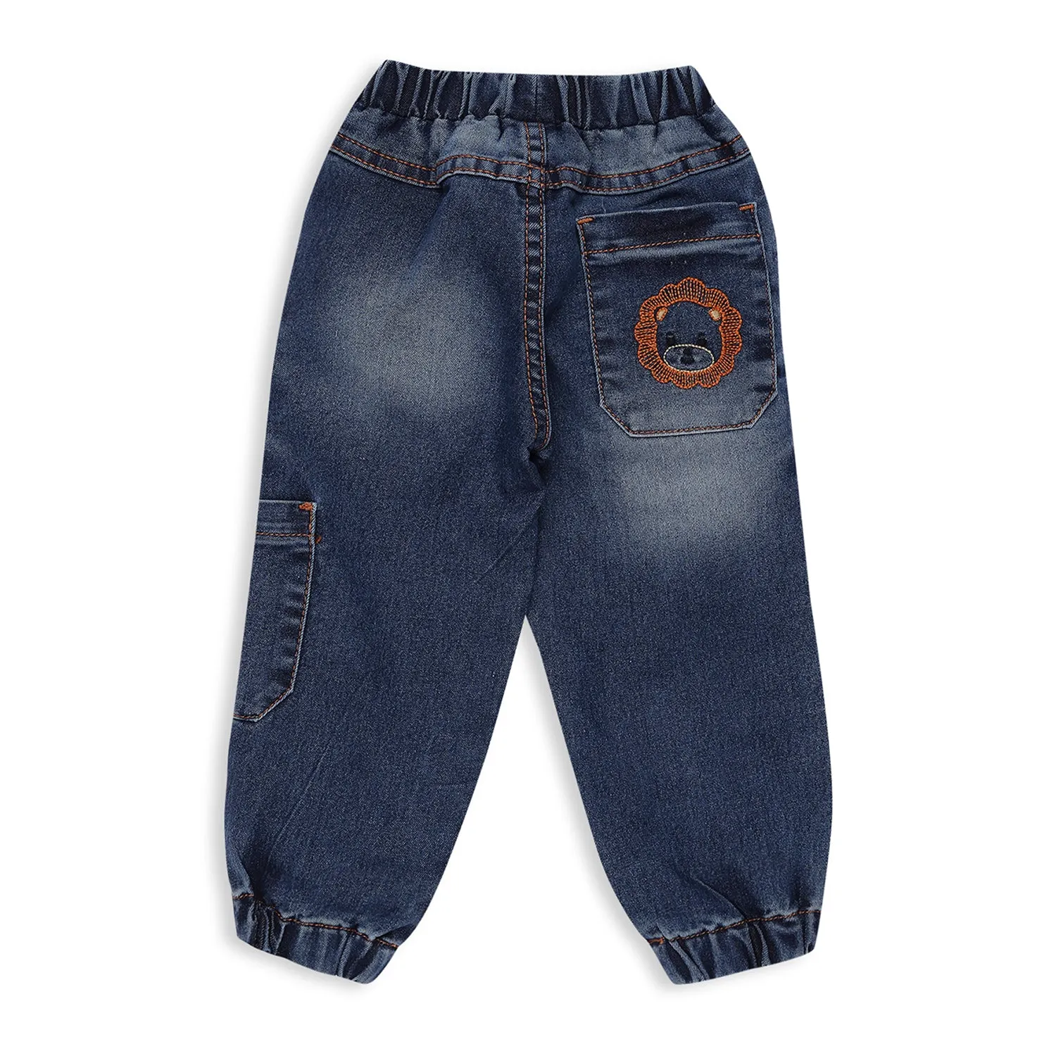 Animal Detail Embroidered Jeans - Boys - Blue