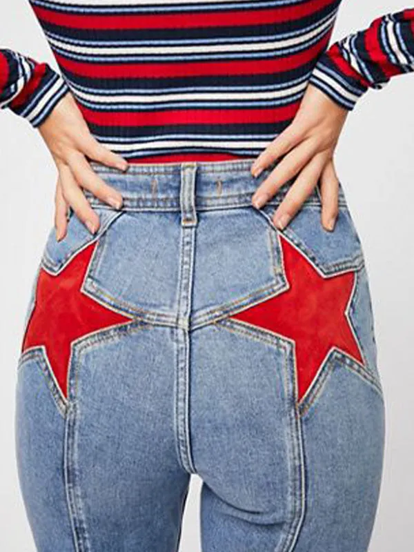 Back Star Patchwork Flare Jeans