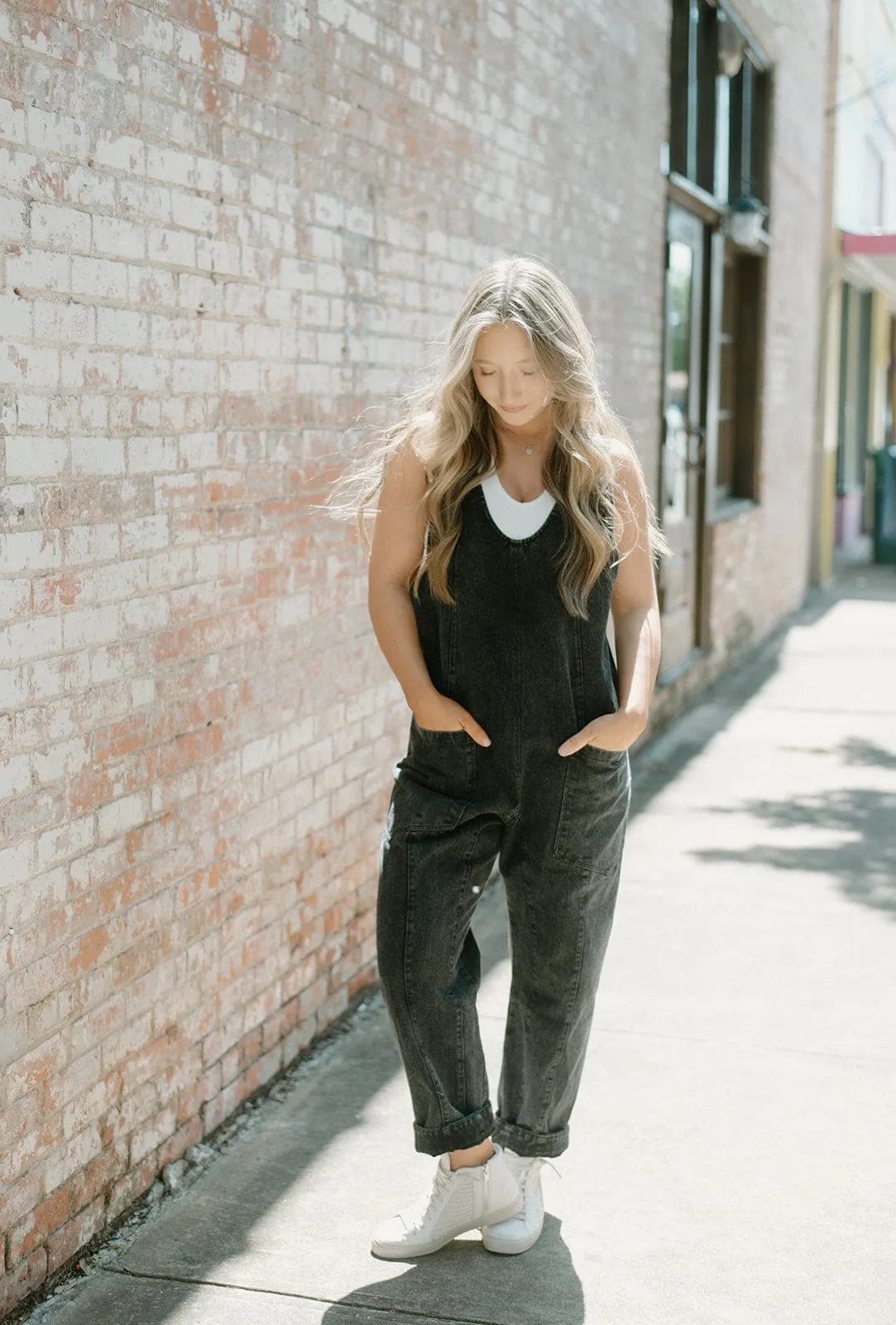 Black Denim Overall Jumpsuit