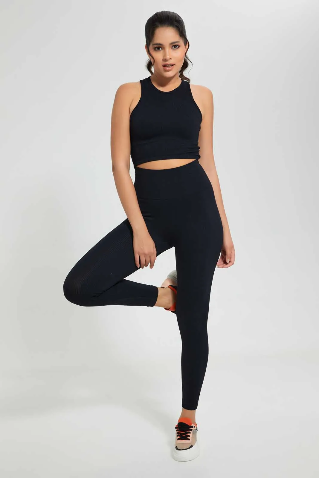 Black Seamless Cropped Active T-Shirt