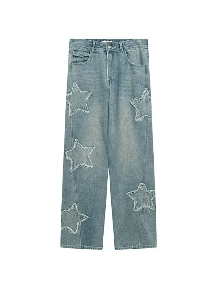 Blue Wash Star Patched Boyfriend Jeans