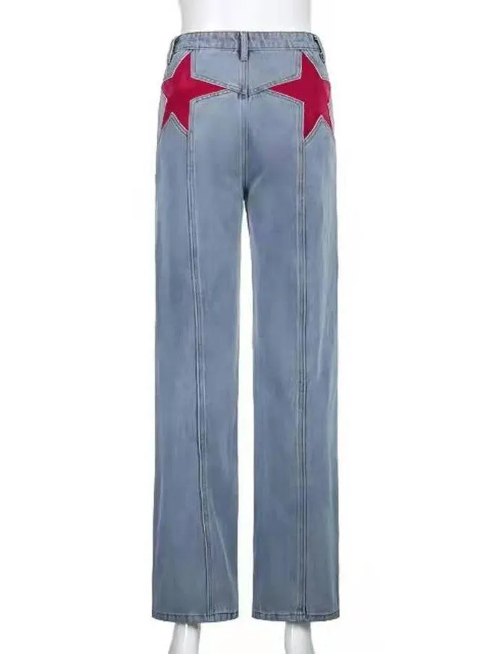 Bonnyshow Back Star Patchwork Jeans