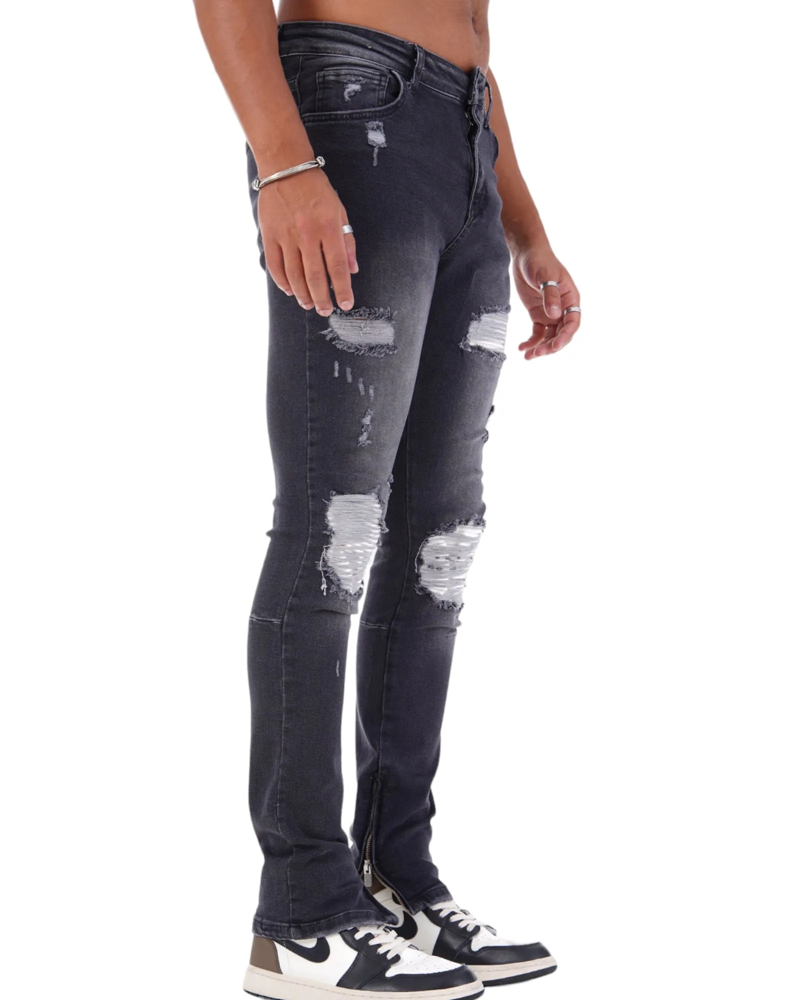 Brakka Jeans dark grey / white Biker