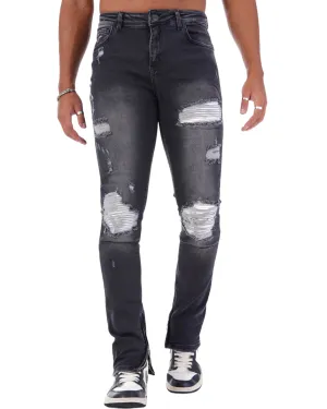 Brakka Jeans dark grey / white Biker