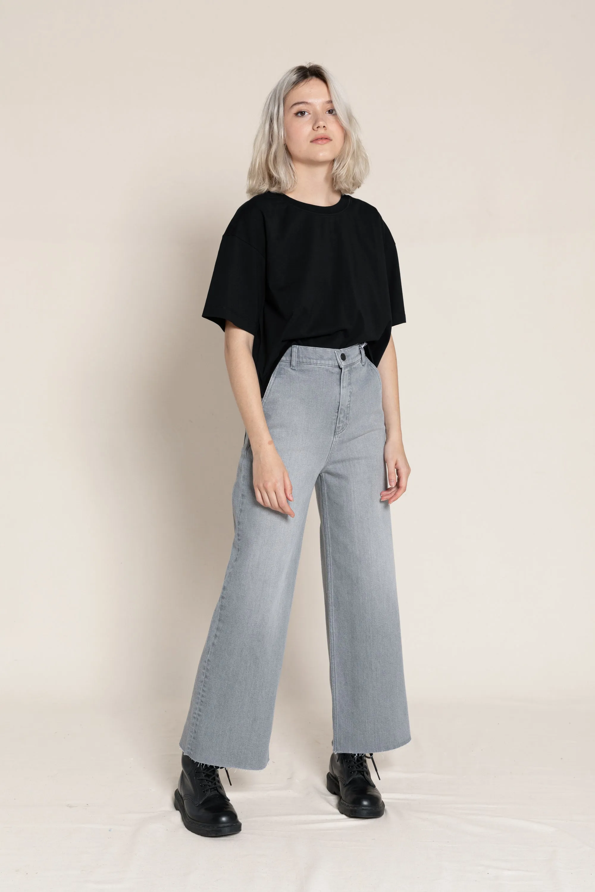 CHARLIE Bleached Grey - Loose Fit Cropped Jeans