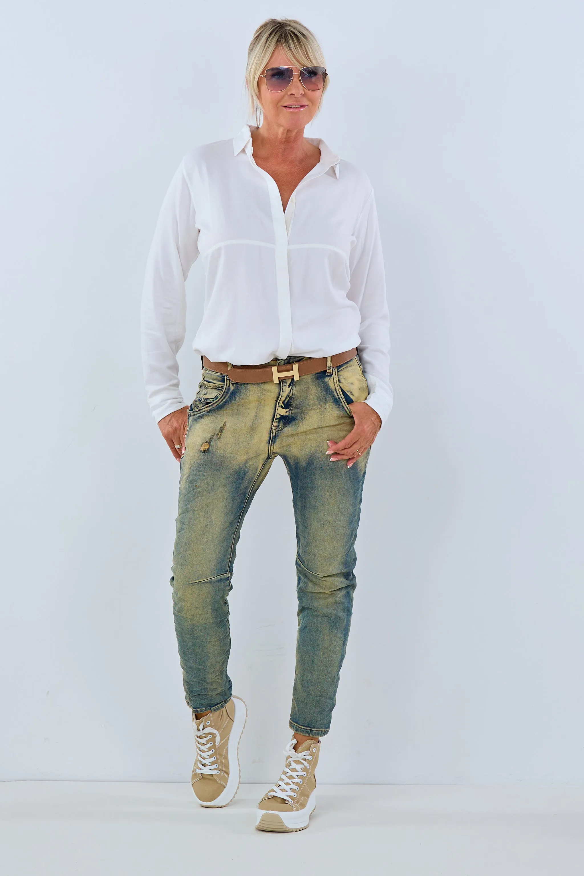 Coole Jeans mit besonderer Waschung, denim-sand