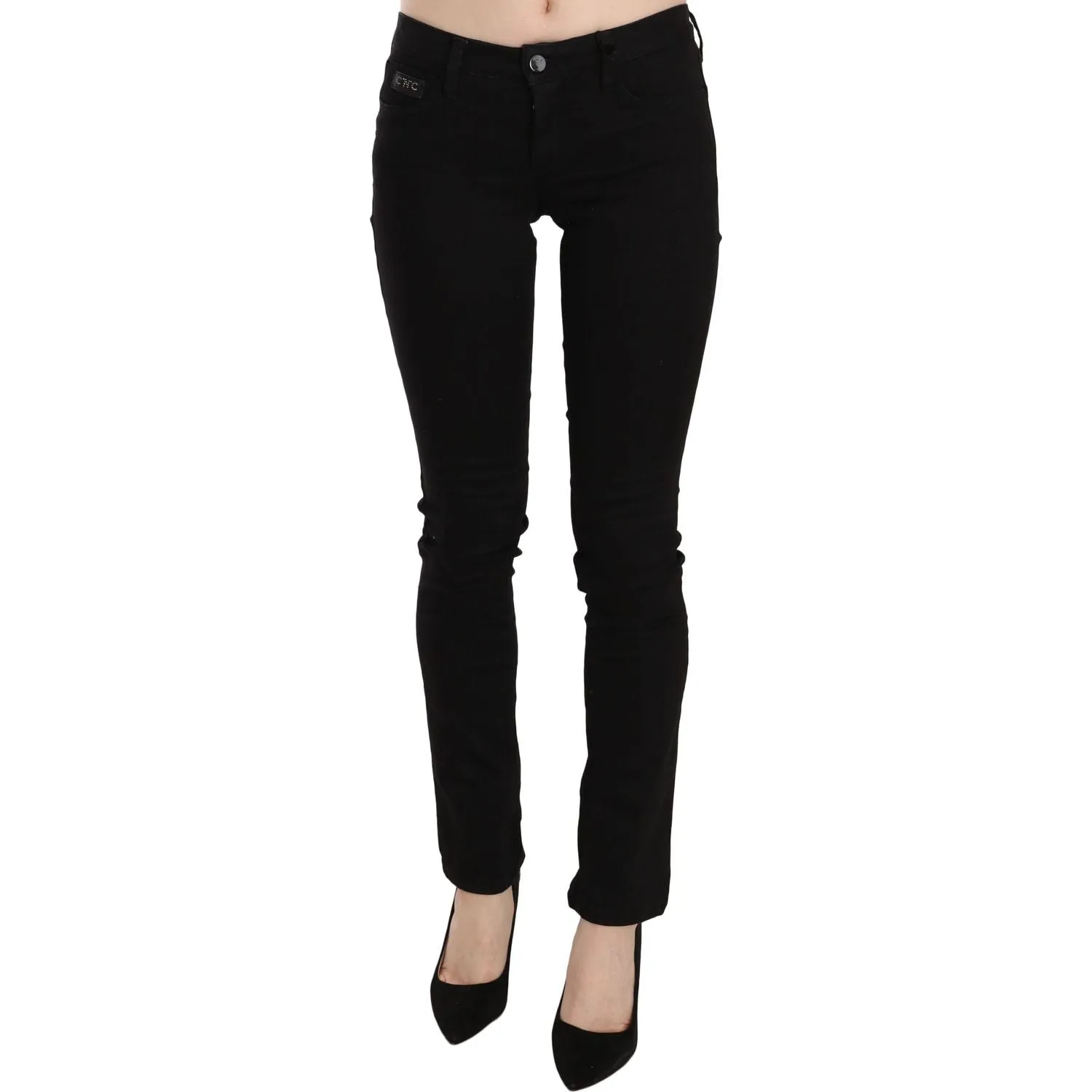 Costume National Elegant Black Mid Waist Slim Fit Jeans