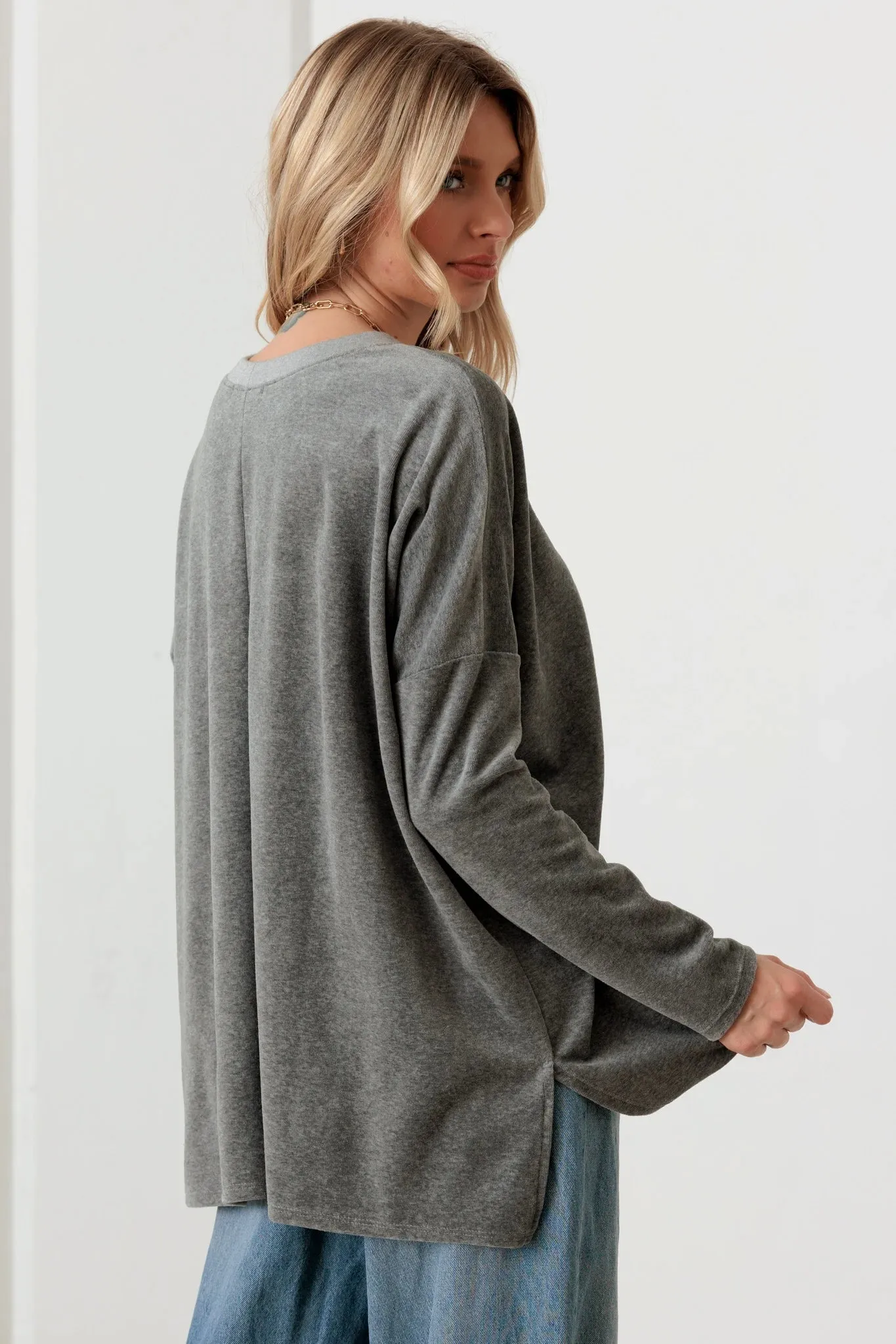 Cotton Blend Velour Long Sleeve Sweatshirt