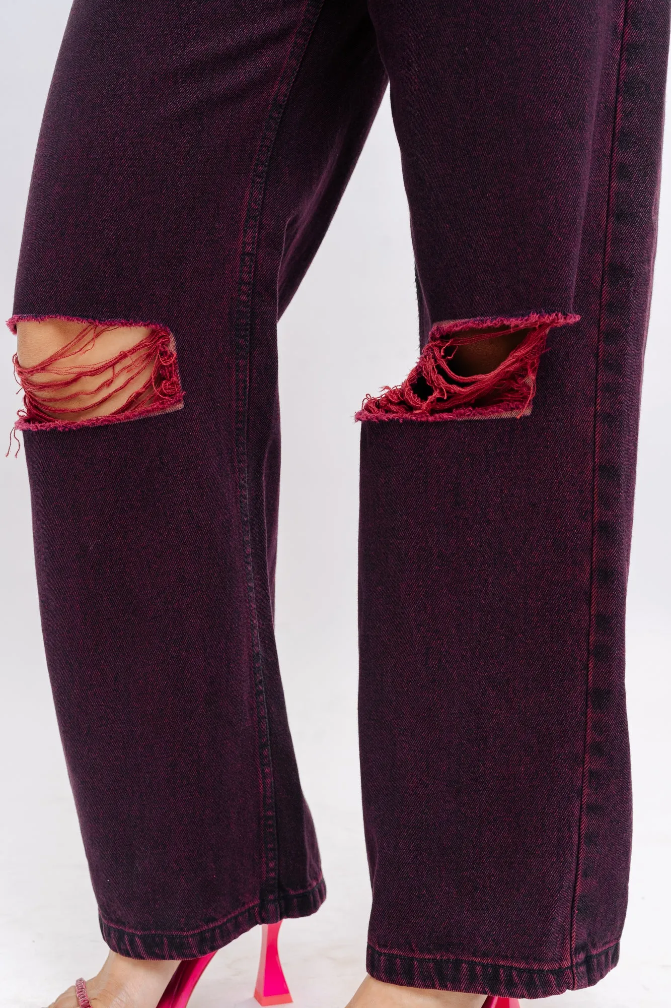 Denim Claret Red Straight Pant