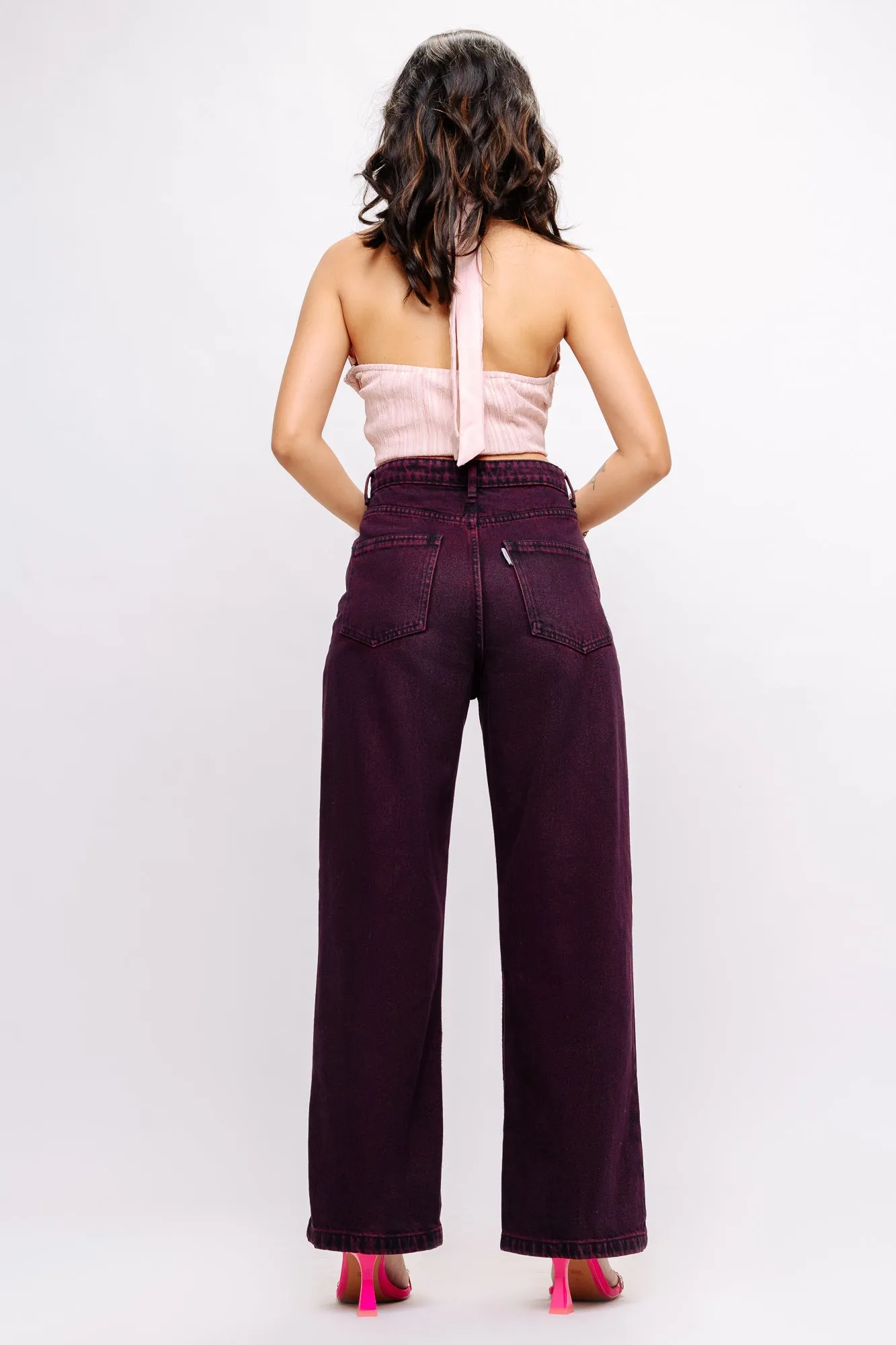 Denim Claret Red Straight Pant