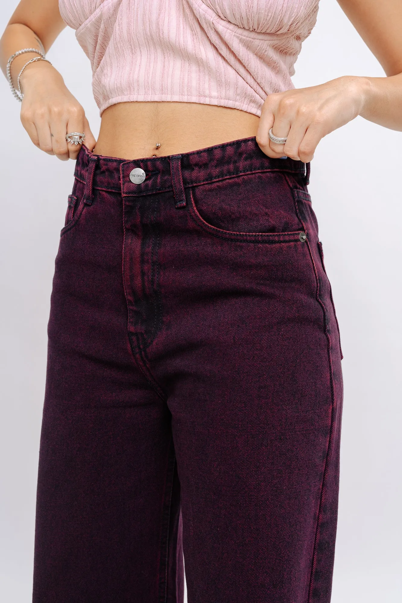 Denim Claret Red Straight Pant