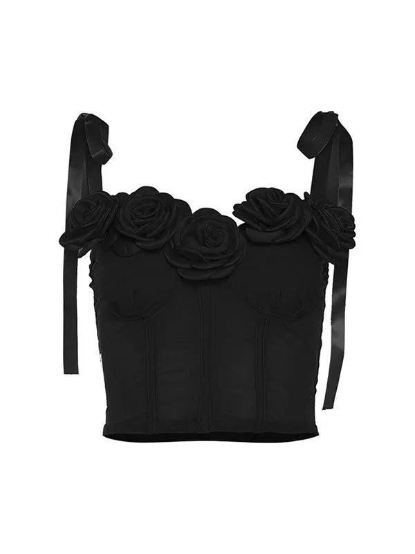 Design Flower Patchwork Adjustable Tie Corset Top