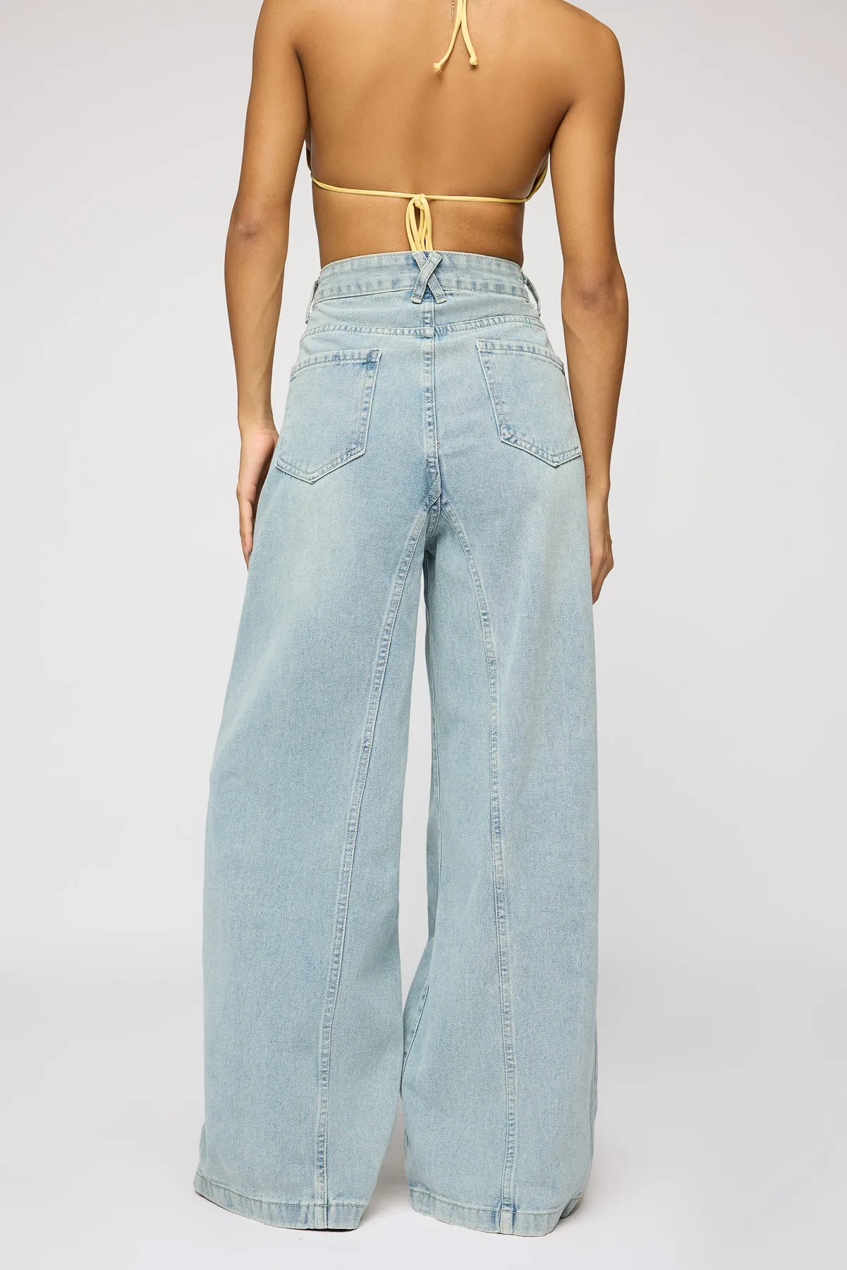 Dew Blue Denim Flared Korean Pants