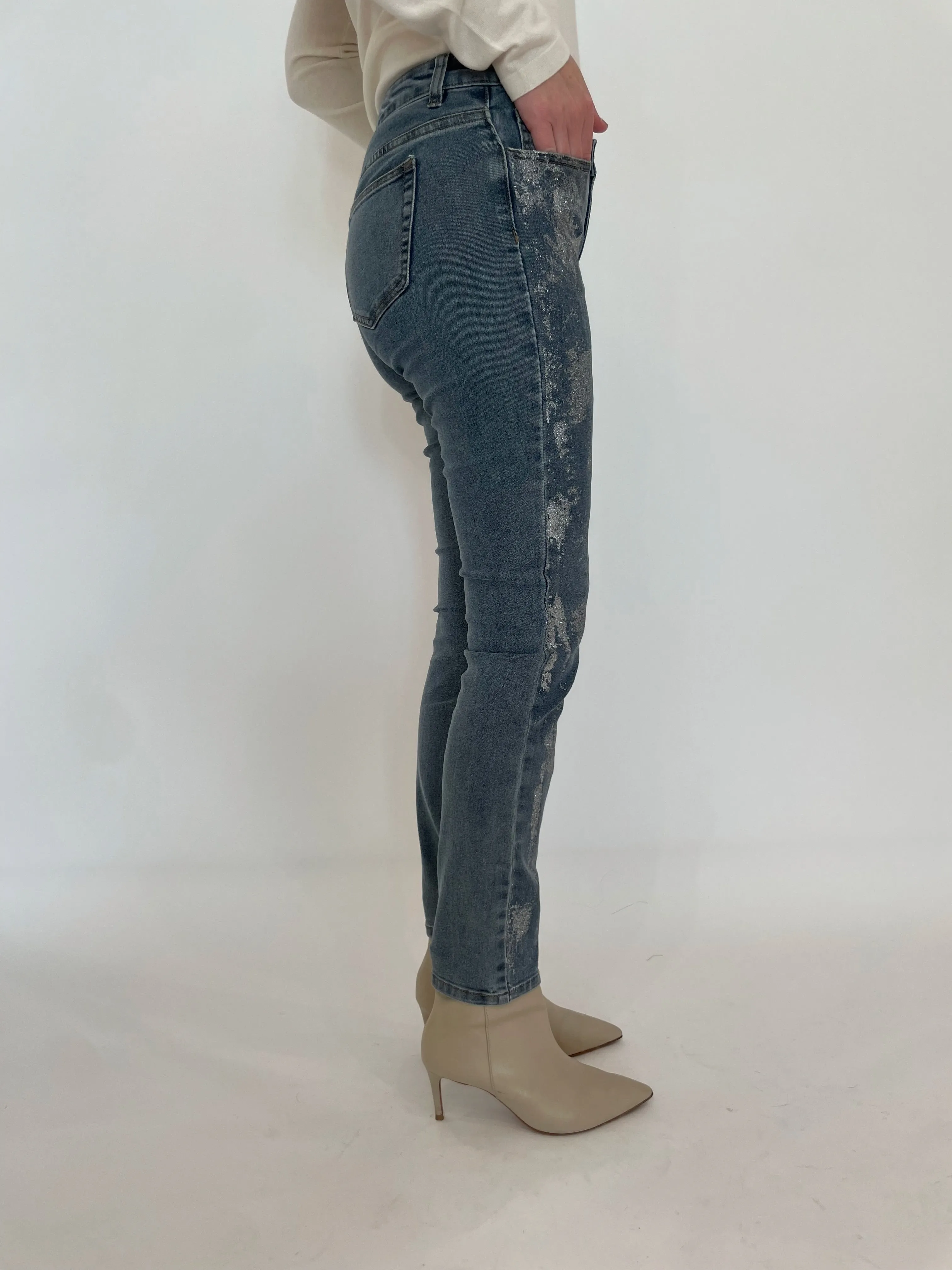 Doris Silver Coated Spots Denim Jeans