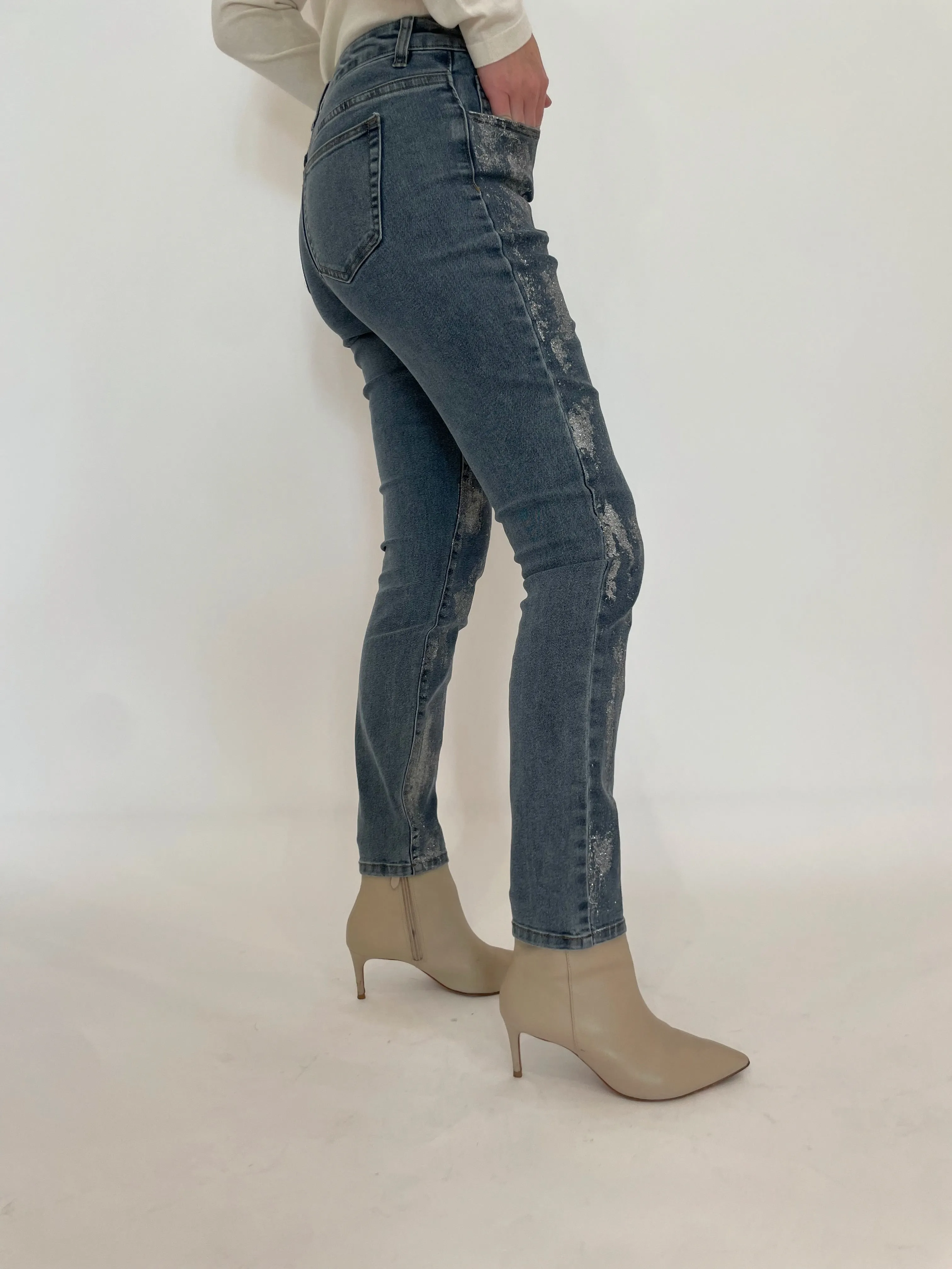 Doris Silver Coated Spots Denim Jeans