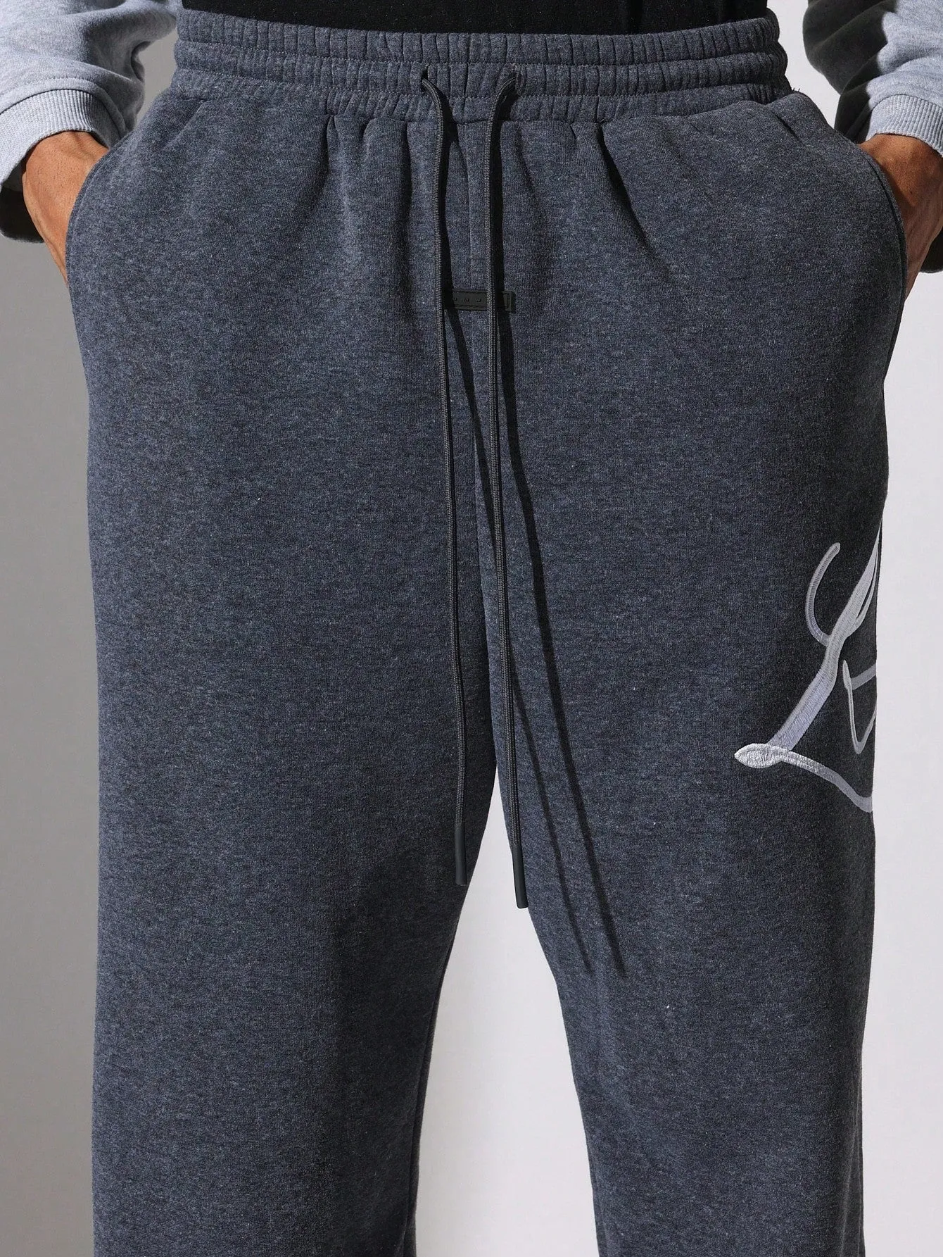 Drop Crotch Sweatpants With Drawstrings & Embroidery Pattern