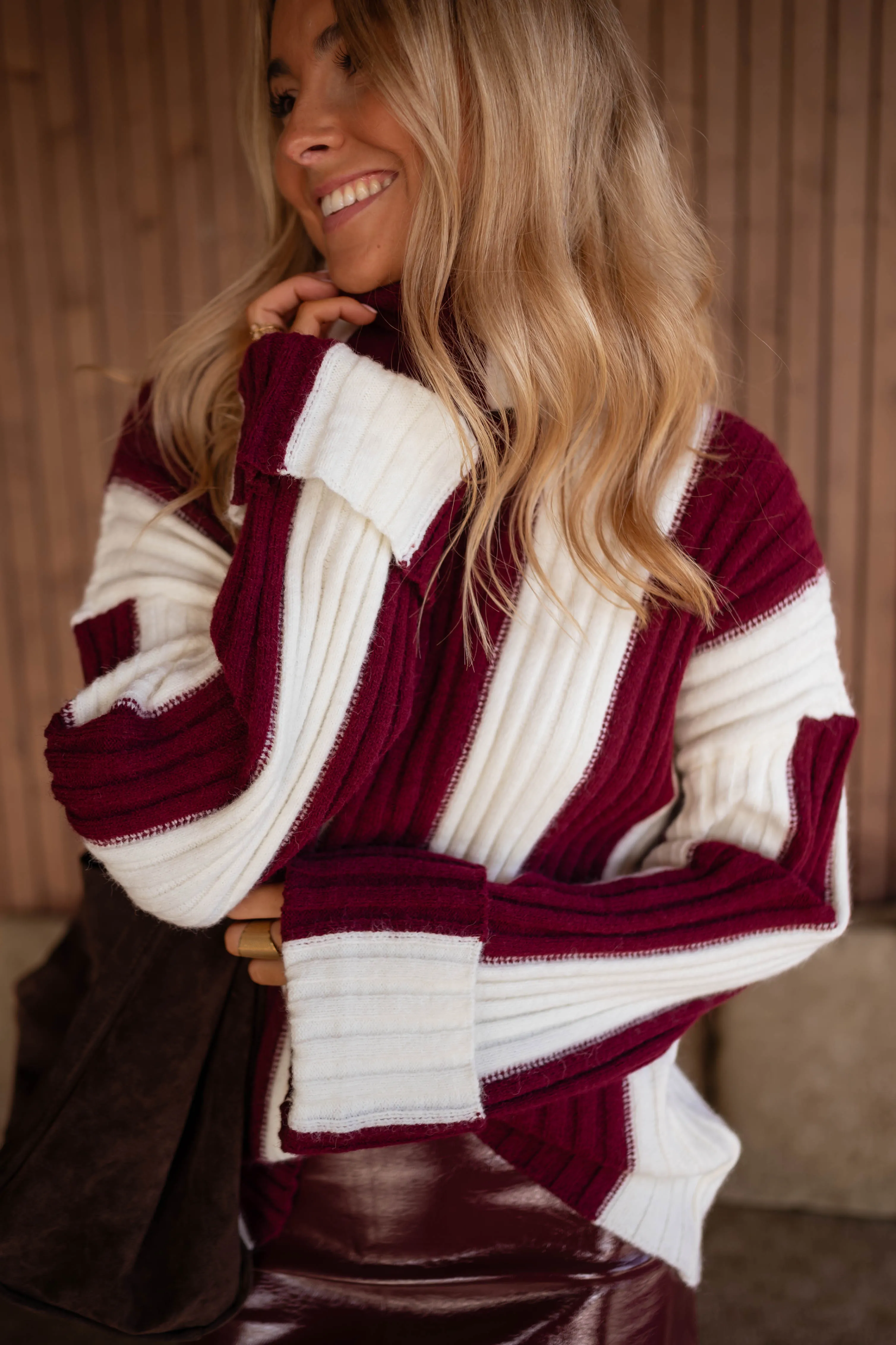 Ecru and Burgundy Edmee Sweater