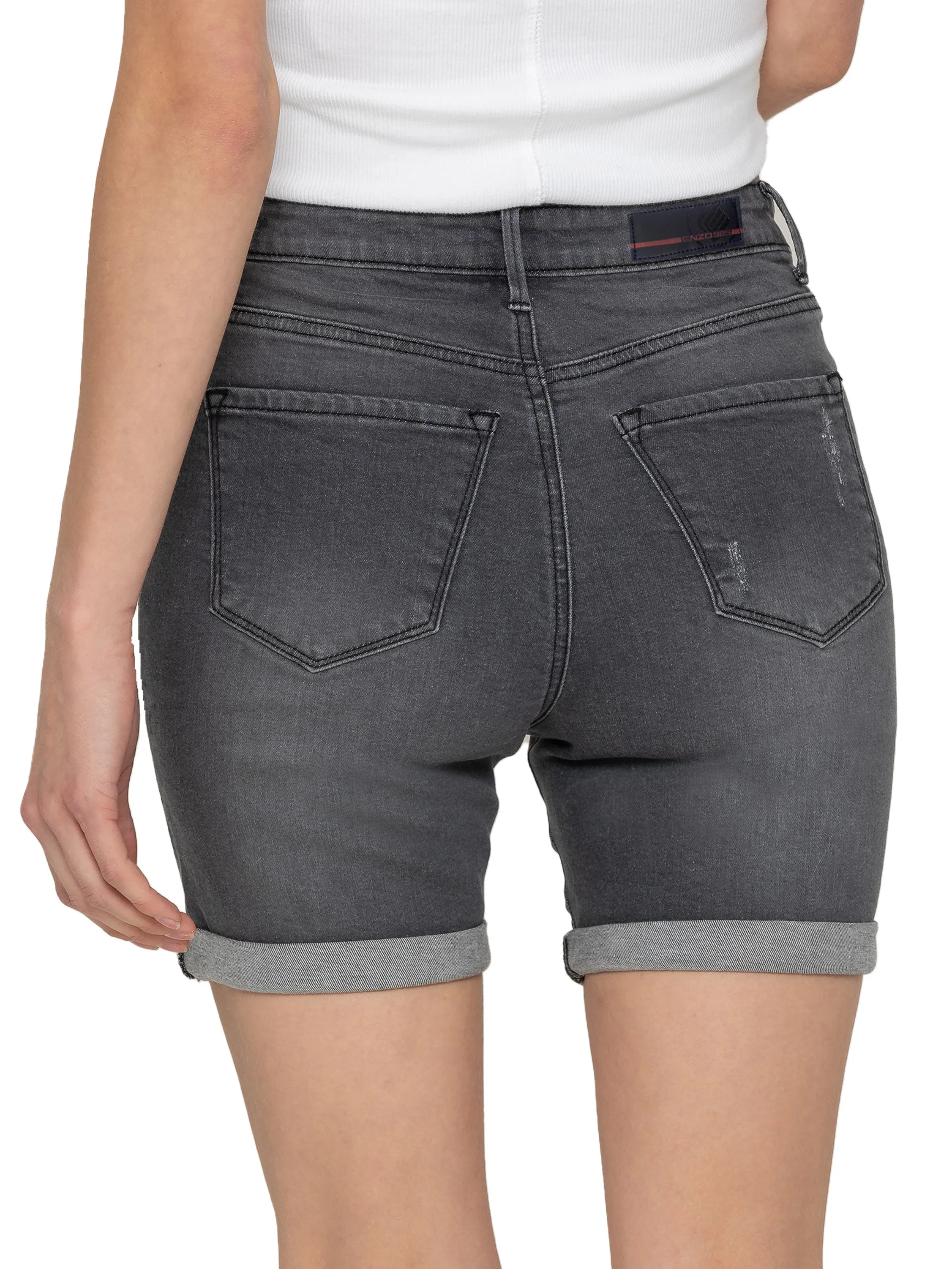 Enzo | Ladies Skinny Stretch Ripped Shorts