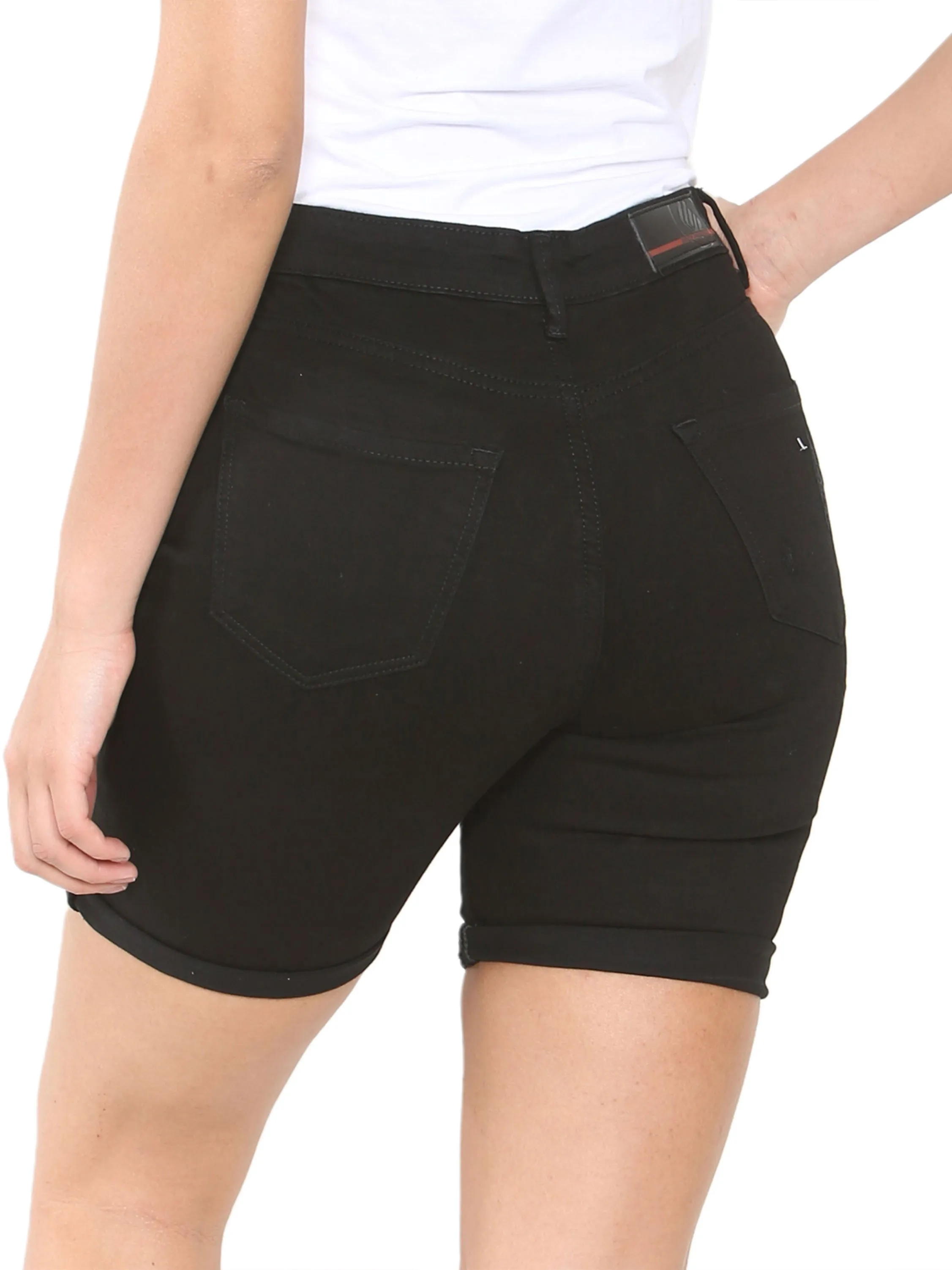 Enzo | Ladies Skinny Stretch Ripped Shorts