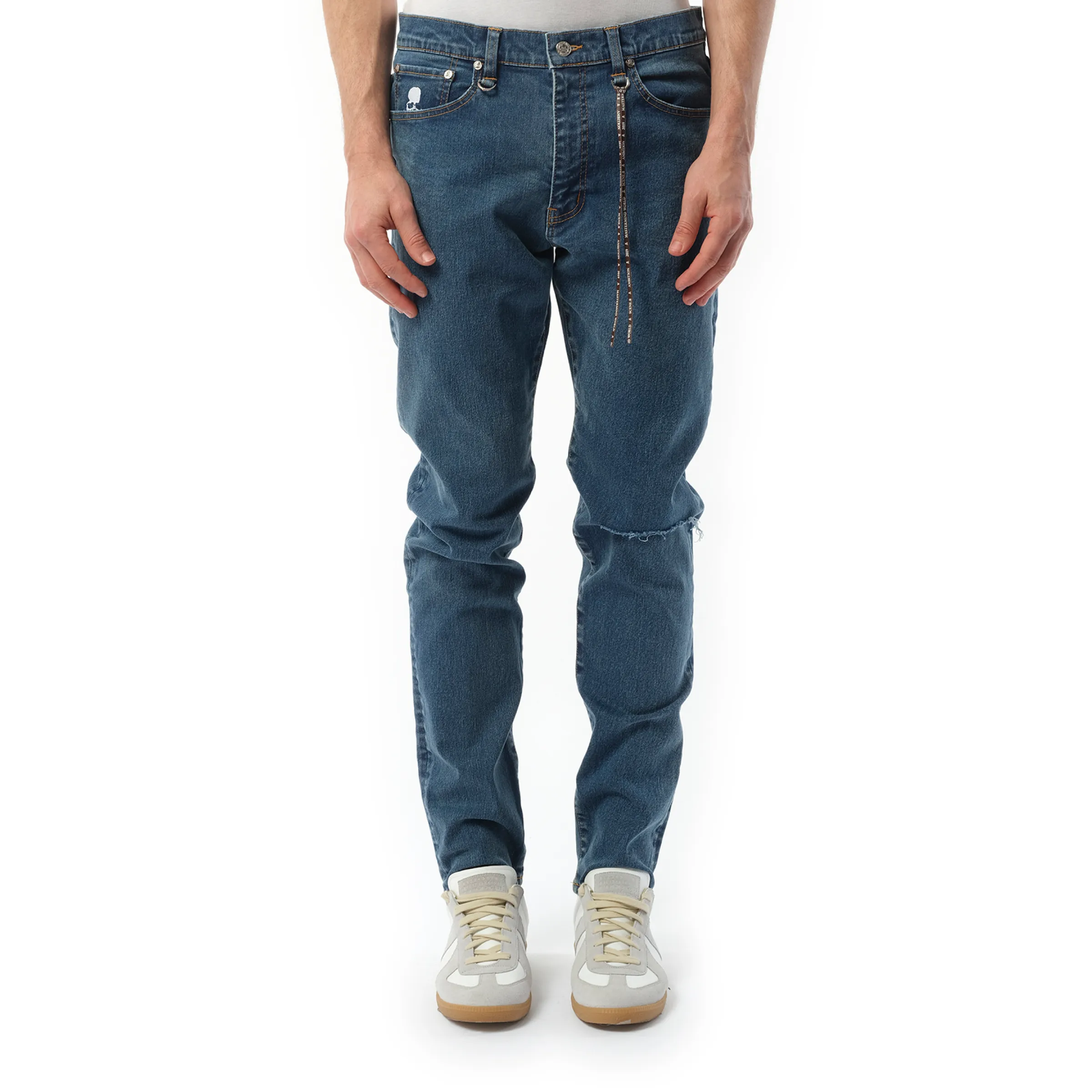 Faded Skull Slim Jeans in Indigo