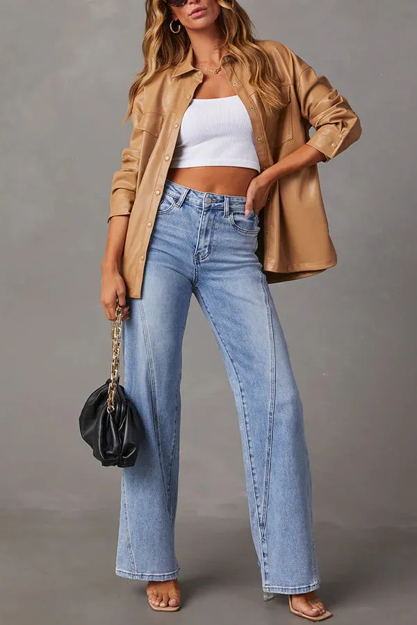 Fashionable Patchwork Casual Loose Pocket Wide Leg Jeans