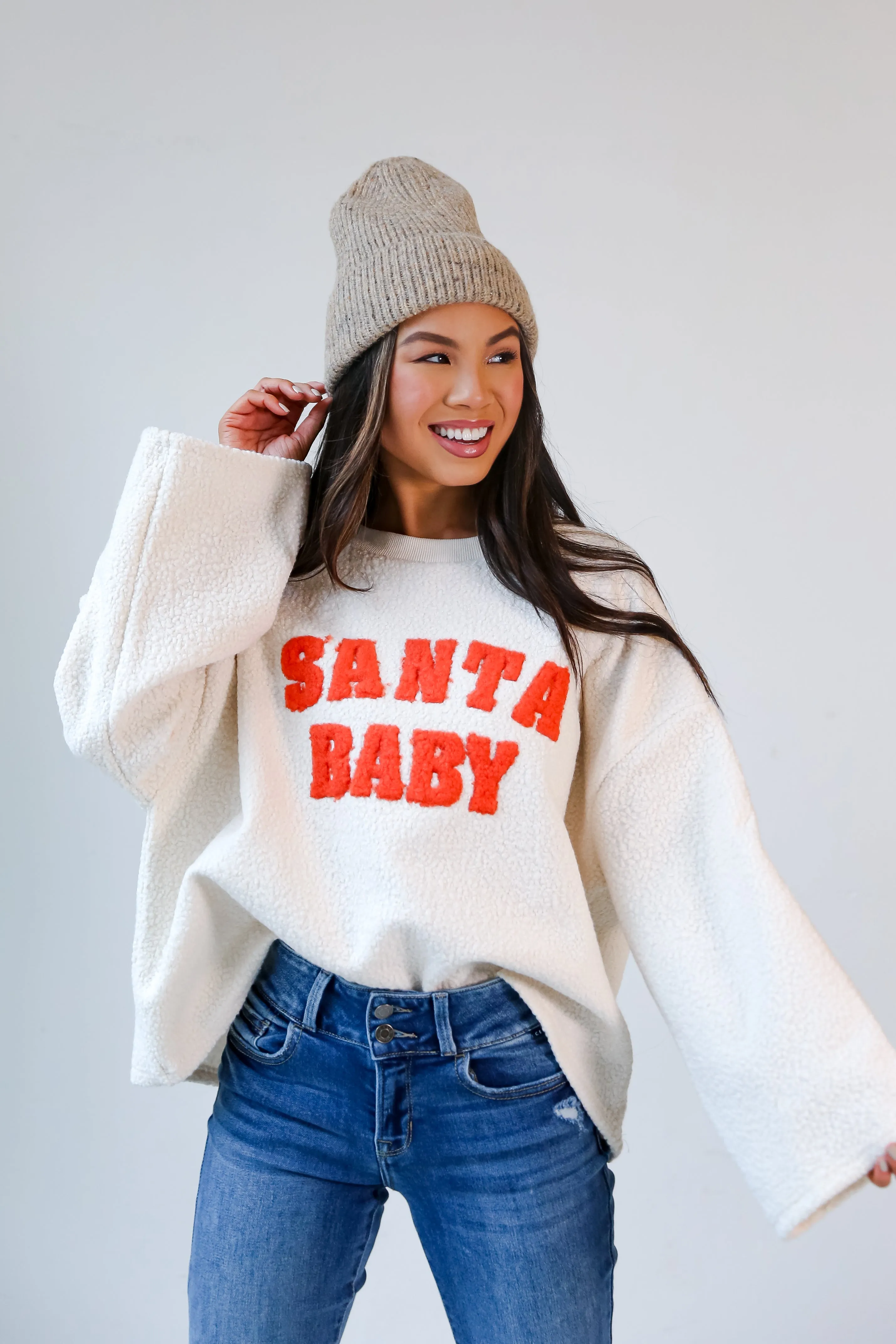 FINAL SALE - Santa Baby Ivory Teddy Sweater