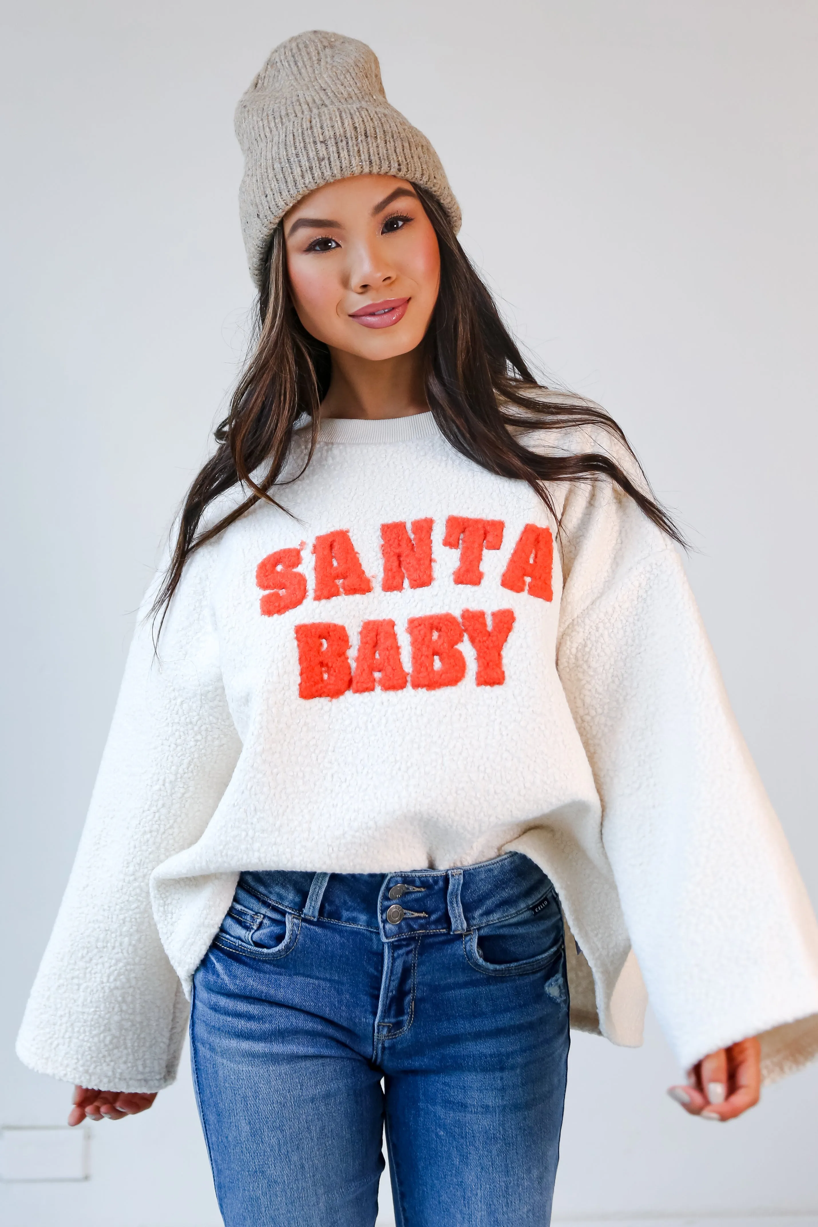 FINAL SALE - Santa Baby Ivory Teddy Sweater