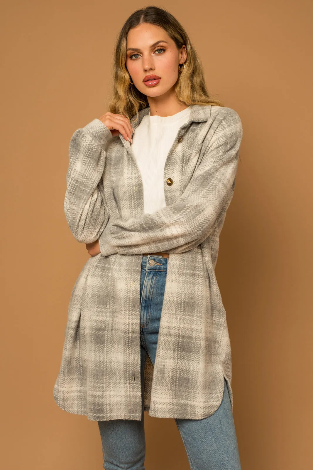 Fleece Oversize Plaid Side Pocket Warm Shacket