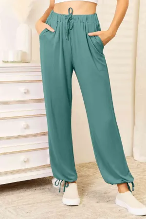 Full Size Soft Rayon Drawstring Waist Pants with Pockets