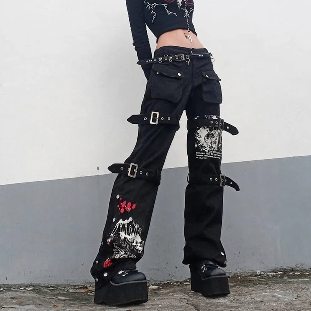 Gothic Emo Alt Cargo Pants Techwear Hip Hop Jeans Lazy Goth Punk Black Denim Trousers Streetwear Academic Low Waist Joggers Y2k