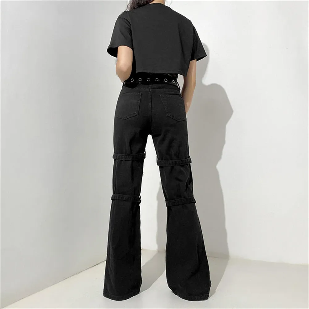 Gothic Emo Alt Cargo Pants Techwear Hip Hop Jeans Lazy Goth Punk Black Denim Trousers Streetwear Academic Low Waist Joggers Y2k