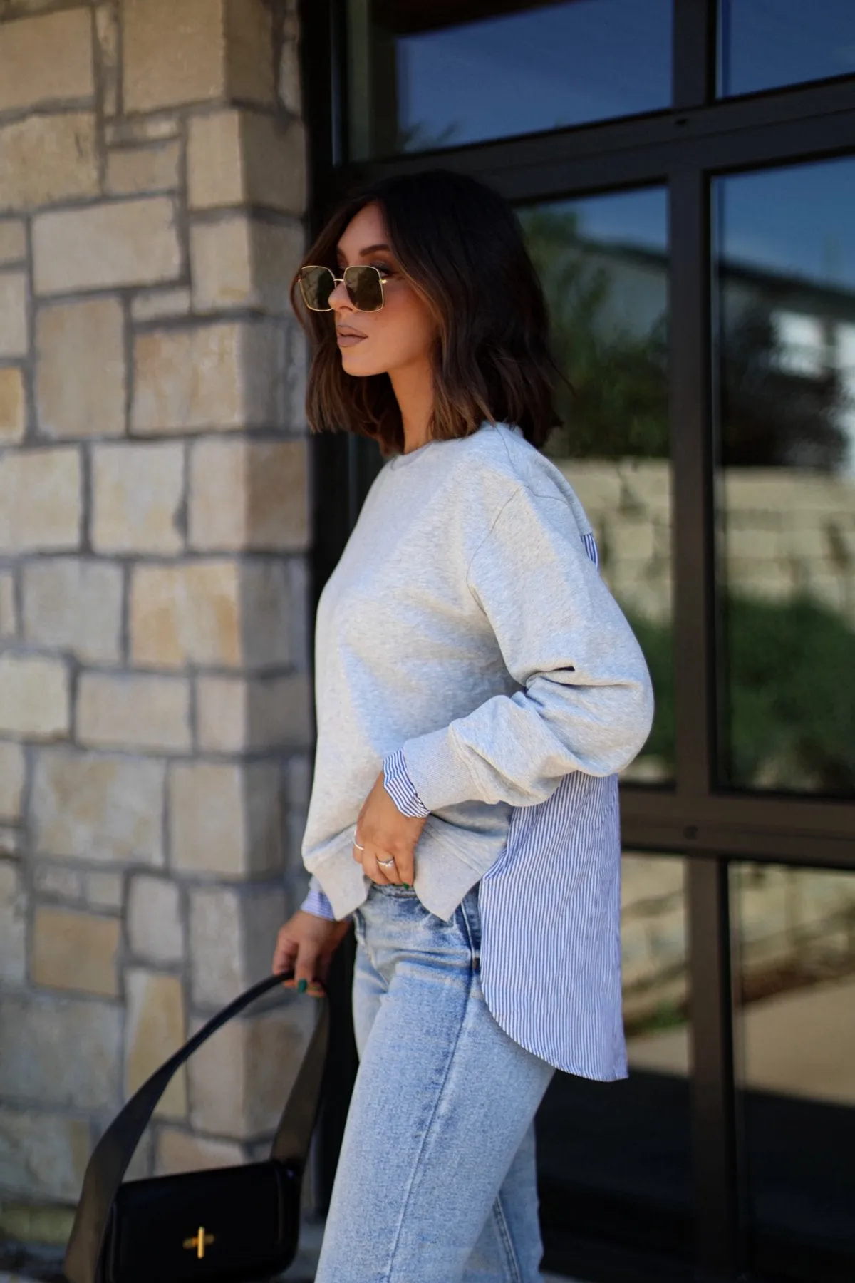 Grey and Ivory Stripe Layered Sweatshirt