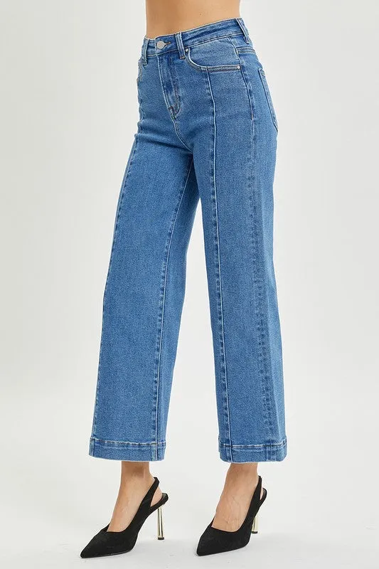 High Rise Ankle Wide Jeans