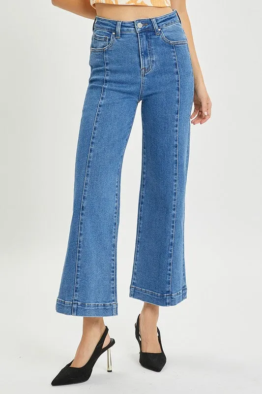 High Rise Ankle Wide Jeans