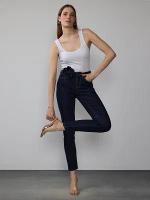 High Rise Skinny Fit Rosette Jeans