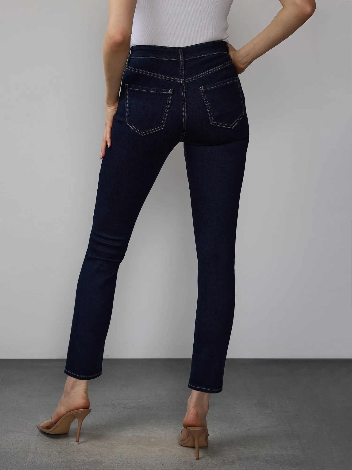 High Rise Skinny Fit Rosette Jeans