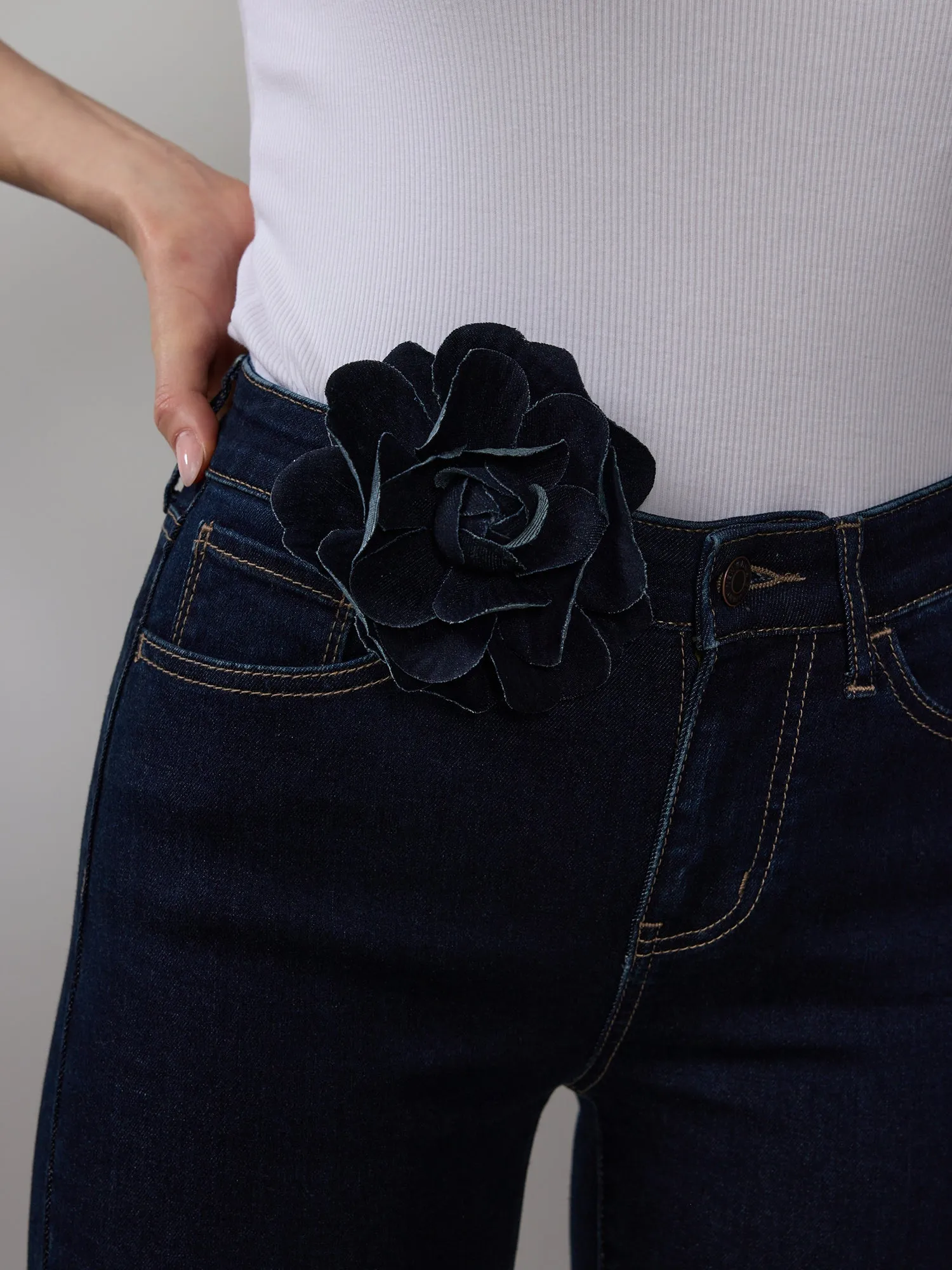 High Rise Skinny Fit Rosette Jeans