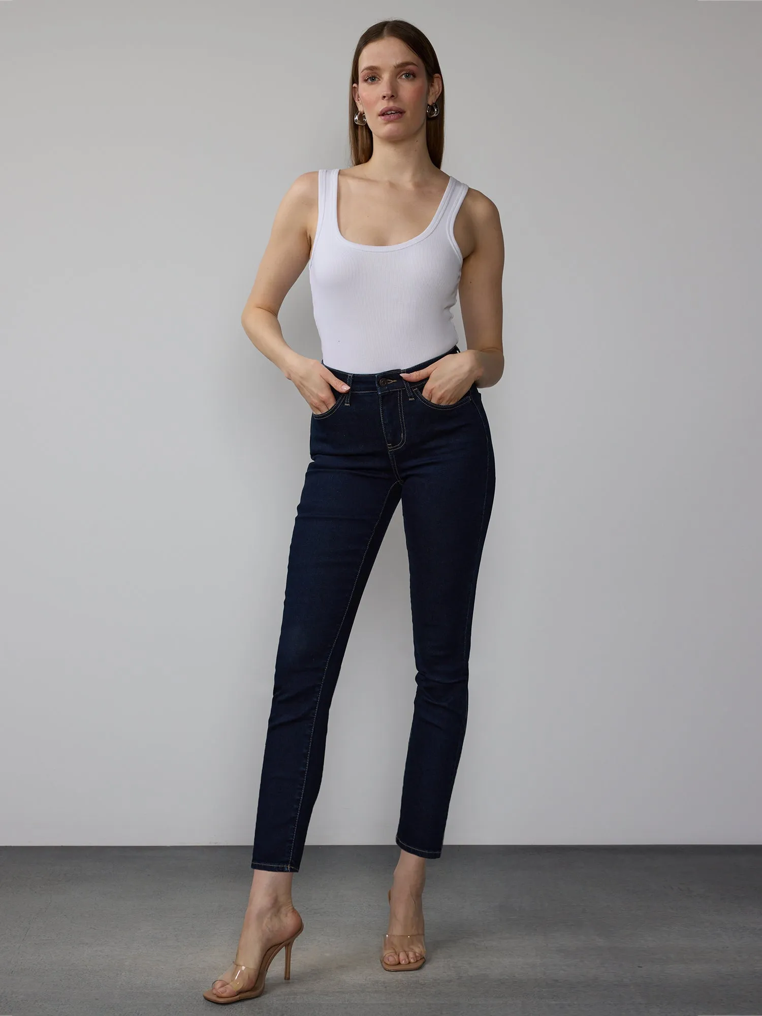 High Rise Skinny Fit Rosette Jeans