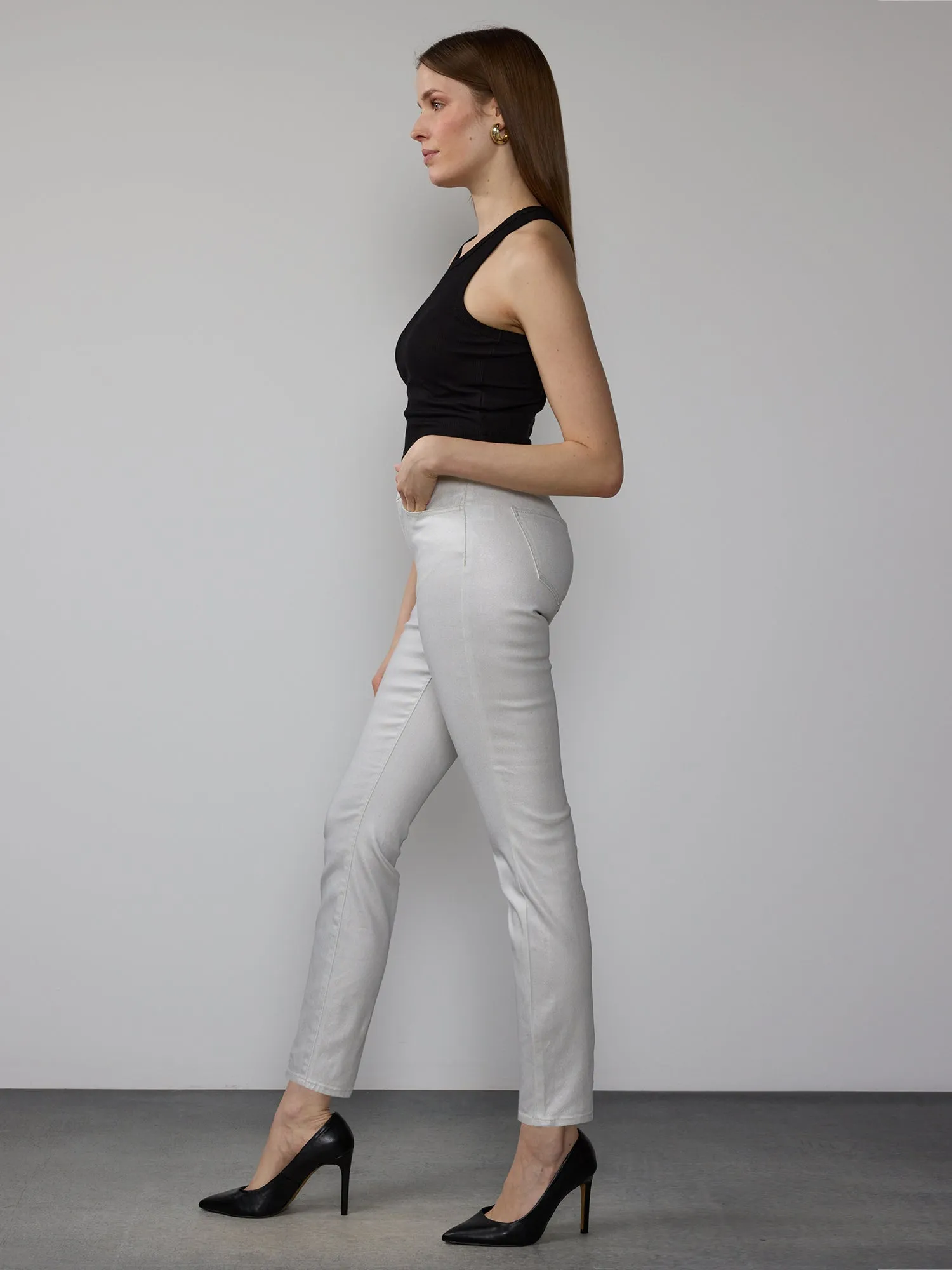 High Rise Skinny Fit Silver Foil Jeans