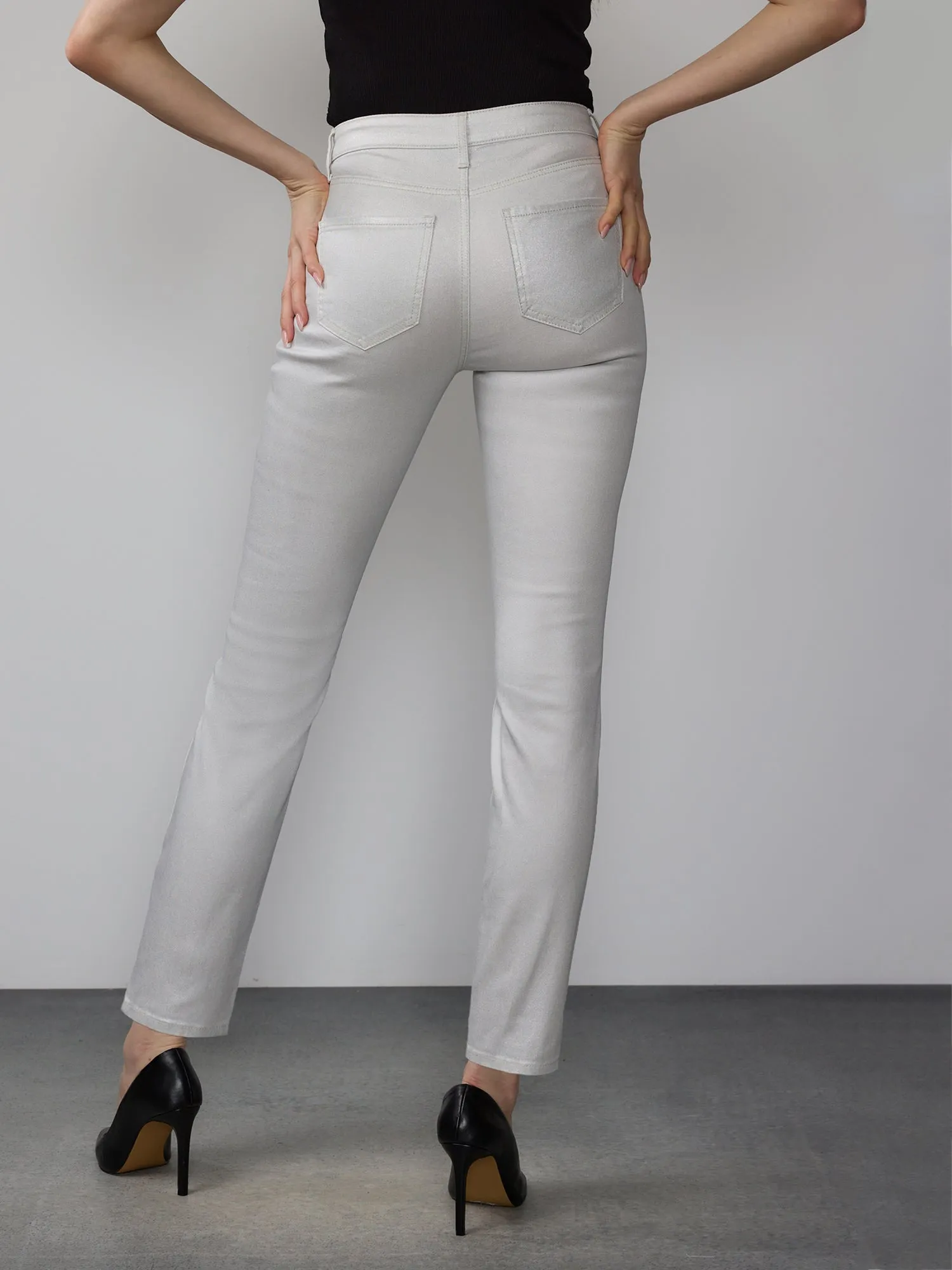 High Rise Skinny Fit Silver Foil Jeans