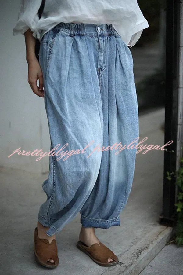 Imelda Vintage Elastic Waist Baggy Lantern Jeans