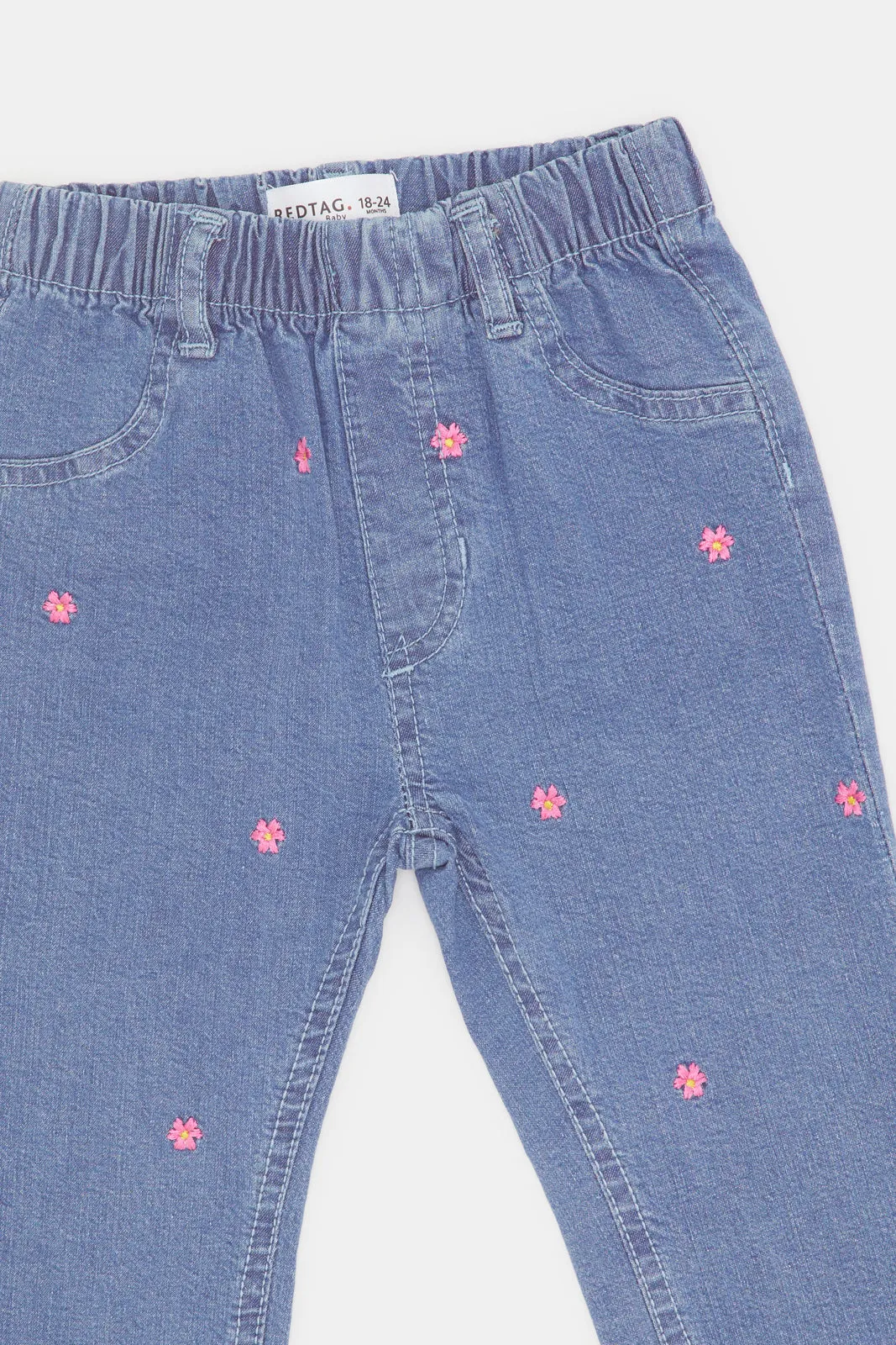 Infant Girls Flower Embroidery Paperbag Jeans