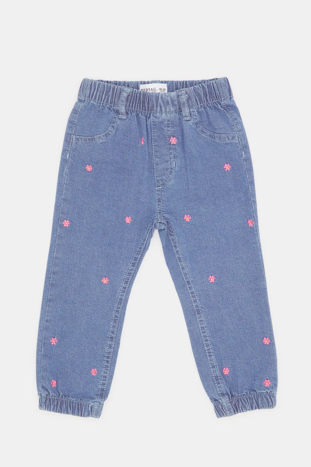 Infant Girls Flower Embroidery Paperbag Jeans