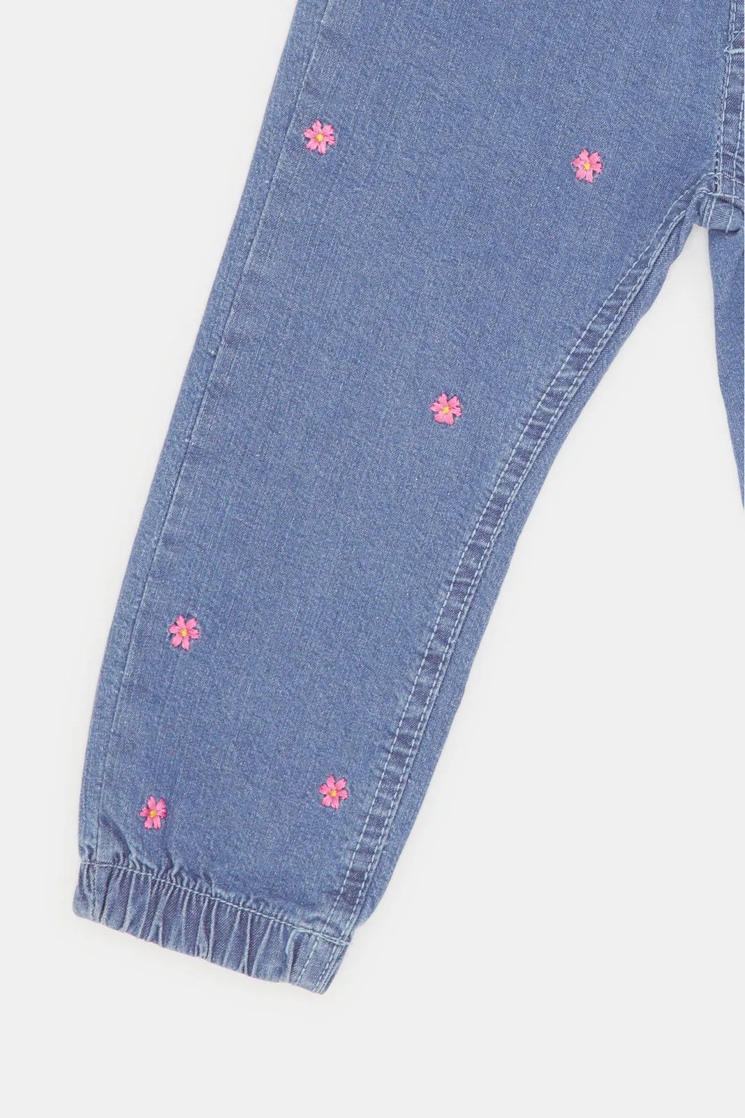 Infant Girls Flower Embroidery Paperbag Jeans