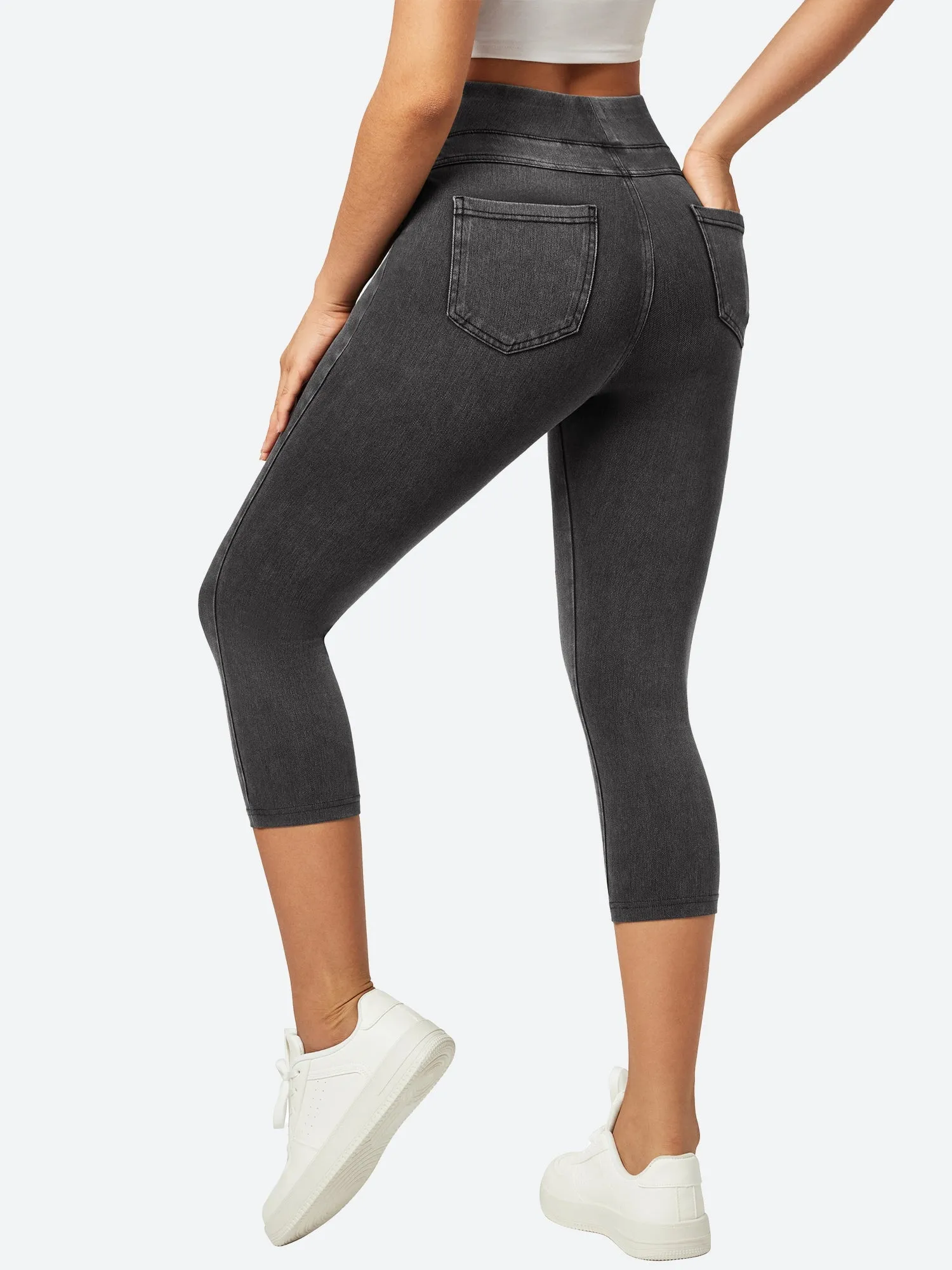 IUGA FlexDenim™ High Waisted Pull On Capri Jeans With Pockets